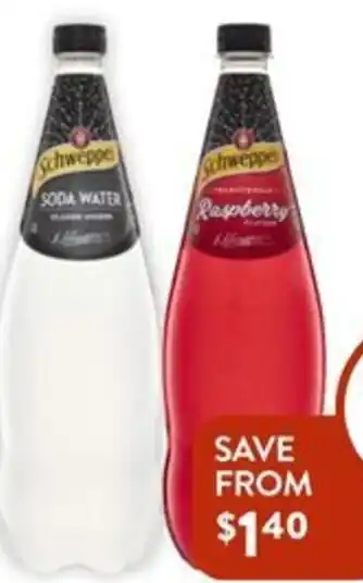 Foodworks Schweppes Soft Drink, Mineral Water or Mixers 1.11 offer