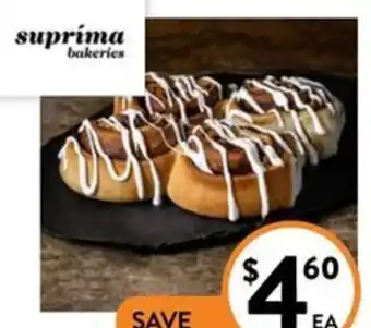 Foodworks Suprima Bakeries Cinnamon or Aussie Scroll 4 Pack offer