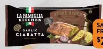Foodworks La Famiglia Stone Baked Garlic Ciabatta or Sourdough 330/480g offer