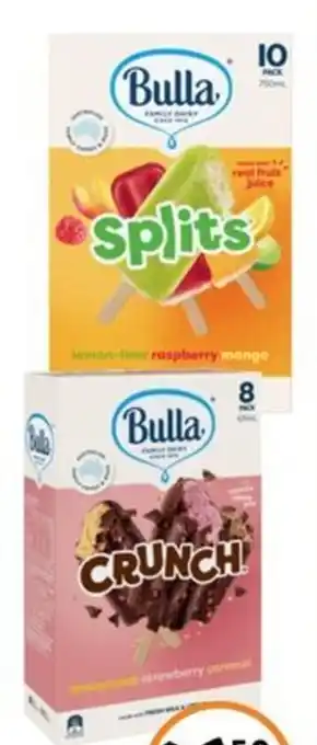 Foodworks Bulla Crunch, Splits, Bars, Frozen Yoghurt or Chupa Chups Minis Ice Cream 8-14 Pack offer