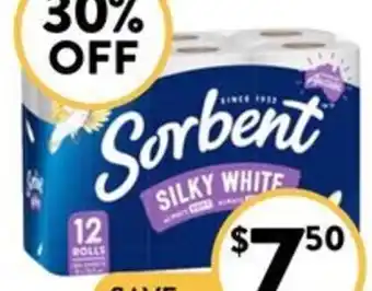 Foodworks Sorbent Silky White or Hypo-Allergenic Toilet Tissue 12 Pack offer