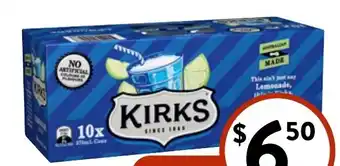 Foodworks Kirks Soft Drink Cans 10 Pack x 375ml offer