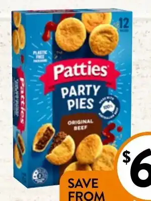 Foodworks Patties Party Pies, Sausage Rolls, Pasties or Vegan Rolls 12 Pack 450-560g offer