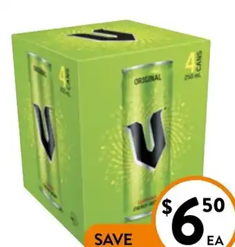 Foodworks V Energy Drink 4 Pack x 250ml offer