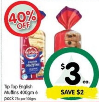 Spar Tip Top English Muffins 400gm offer