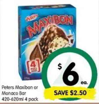 Spar Peters Maxibon or Monaco Bar 420-620ml offer