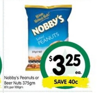 Nobby's Peanuts or Beer Nuts 375gm