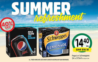 Spar Pepsi or Schweppes 24x375ml offer