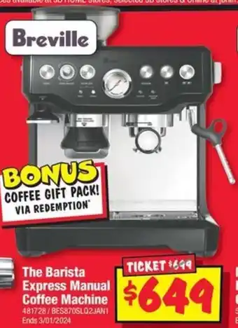JB Hi-Fi The Barista Express Manual Coffee Machine offer