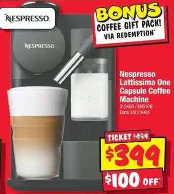 JB Hi-Fi Nespresso Lattissima One Capsule Coffee Machine offer