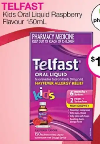 Priceline TELFAST Kids Oral Liquid Raspberry Flavour 150mL offer