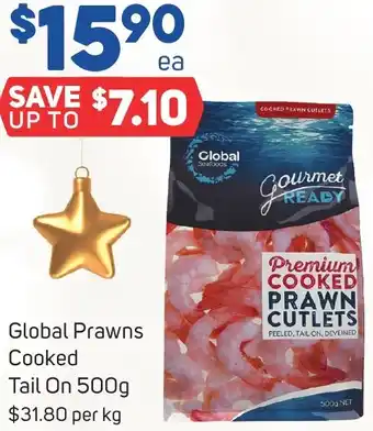Foodland Global Prawns Cooked Tail On 500g offer
