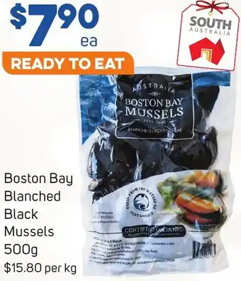 Foodland Boston Bay Blanched Black Mussels 500g offer