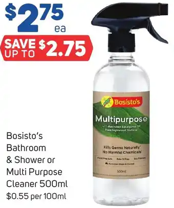 Foodland Bosisto's Bathroom & Shower or Multi Purpose Cleaner 500ml offer