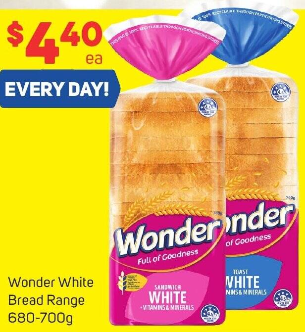 Wonder White Bread Range 680700g offer at Foodland