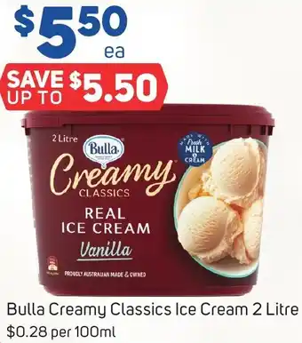 Foodland Bulla Creamy Classics Ice Cream 2 Litre offer