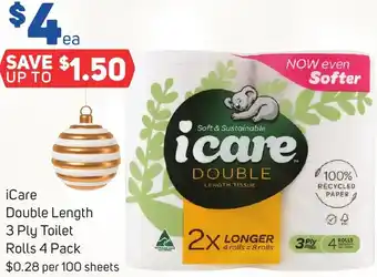 Foodland iCare Double Length 3 Ply Toilet Rolls 4 Pack offer