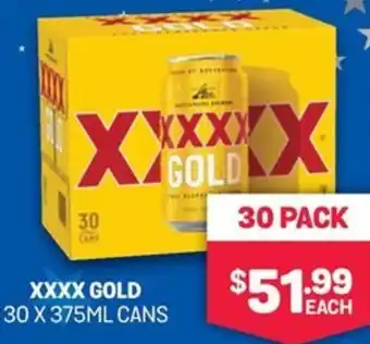 Bottlemart XXXX GOLD 30 X 375ML CANS offer