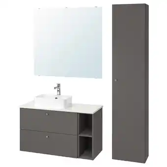 IKEA Godmorgon/tolken / hörvik bathroom furniture, set of 7, gillburen dark grey/marble effect brogrund tap, 102x49x72 cm offer