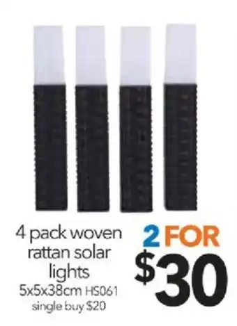 Cheap as Chips 4 pack Woven Rattan Solar Lights 5x5x38cm offer
