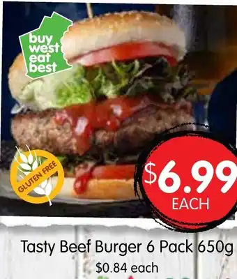 Spudshed Tasty Beef Burger 6 Pack 650g offer
