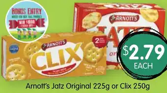 Spudshed Arnott's Jatz Original 225g or Clix 250g offer