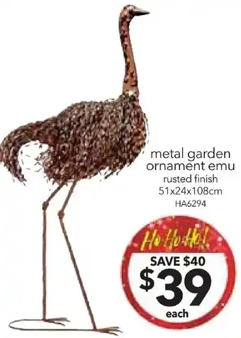 Cheap as Chips metal garden ornament emu rusted finish offer