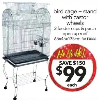 Cheap as Chips bird cage + stand with castor wheels offer