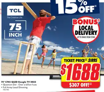 The Good Guys 75 C745 QLED Google TV 2023 offer