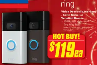The Good Guys Video Doorbell (2nd Gen) - Satin Nickel or Venetian Bronze offer