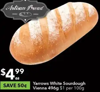 Yarrows White Sourdough Vienna 496g