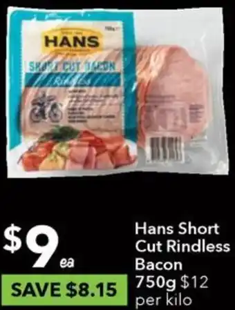 Ritchies Hans Short Cut Rindless Bacon 750g offer
