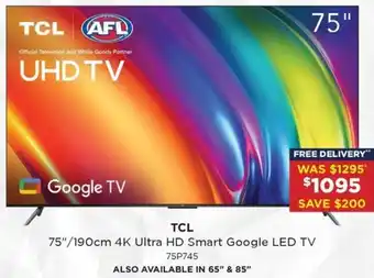 Bing Lee 75"/190cm 4K Ultra HD Smart Google LED TV offer