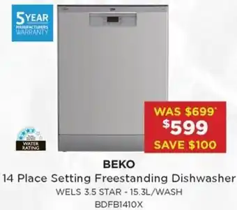 Bing Lee 14 Place Setting Freestanding Dishwasher offer