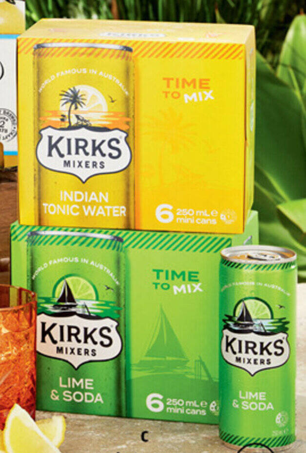 Kirks Mixers 6 x 250ml offer at ALDI