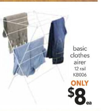 Cheap as Chips Basic Clothes Airer 12 Rail KB006 offer