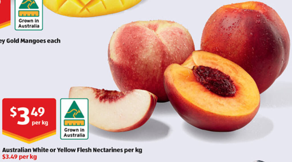 Australian White or Yellow Flesh Nectarines per kg offer at ALDI