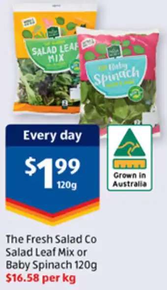 ALDI The Fresh Salad Co Salad Leaf Mix or Baby Spinach 120g offer