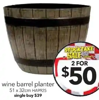 Cheap as Chips wine barrel planter offer
