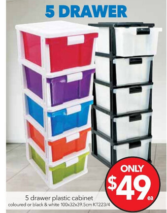 Cheap as Chips 5 Drawer Plastic Cabinet 100x32x39.5cm offer