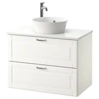 IKEA Godmorgon/tolken / kattevik wsh-stnd w countertop 40 wash-basin, kasjön white/marble effect voxnan tap, 82x49x75 cm offer