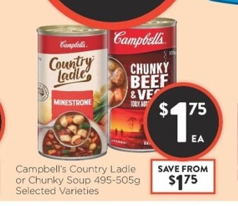 Foodworks Campbell's Country Ladle or Chunky Soup 495-505g offer