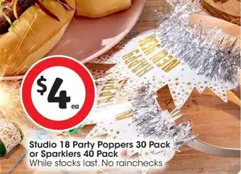 Coles Studio 18 Party Poppers 30 Pack or Sparklers 40 Pack offer
