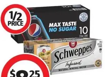 Coles Pepsi, Solo or Schweppes Soft Drink or Schweppes Sparkling Water 10x375mL offer