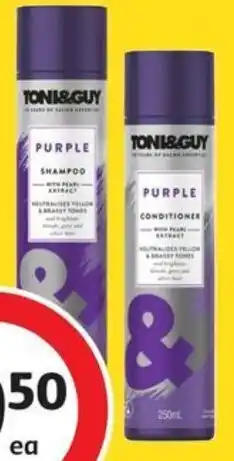 Coles Toni & Guy Shampoo or Conditioner 250mL offer