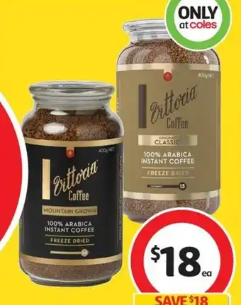 Coles Vittoria Freeze Dried Instant Coffee 400g offer