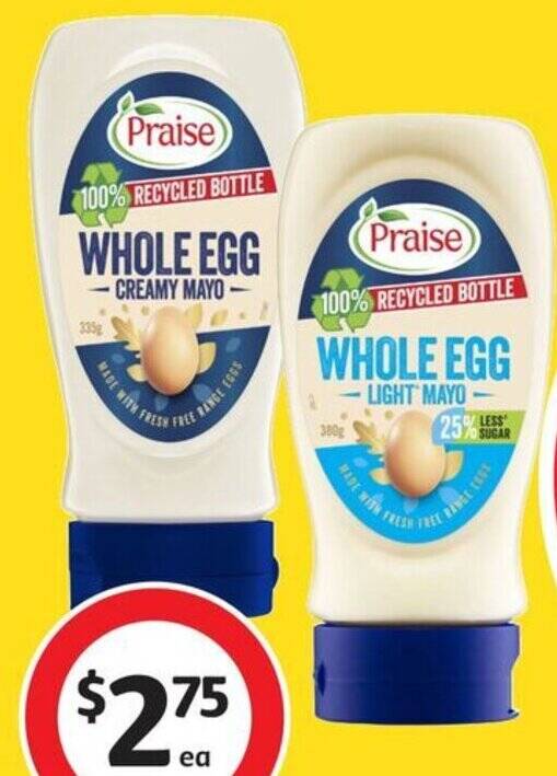 Praise Whole Egg Mayonnaise 335g380g offer at Coles