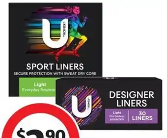 Coles U By Kotex Sport or Designer Liners 30 Pack offer