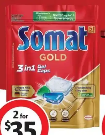 Coles Somat Gold 3 In 1 Dishwashing Capsules 51 Pack offer