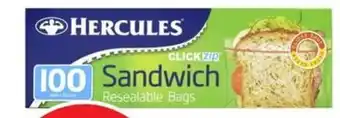 Coles Hercules Clickzip Sandwich Bags 100 Pack offer